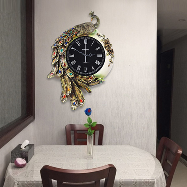 Đồng hồ treo tường hình con Công nhiều màu sắc H369